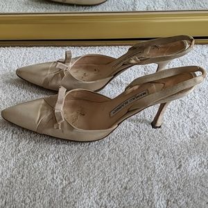 Manolo Blahnik champagne sling backs